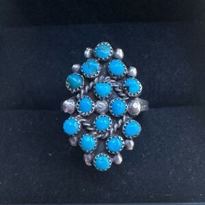 Vintage Zuni Turquoise Snake Eyes Cluster Ring